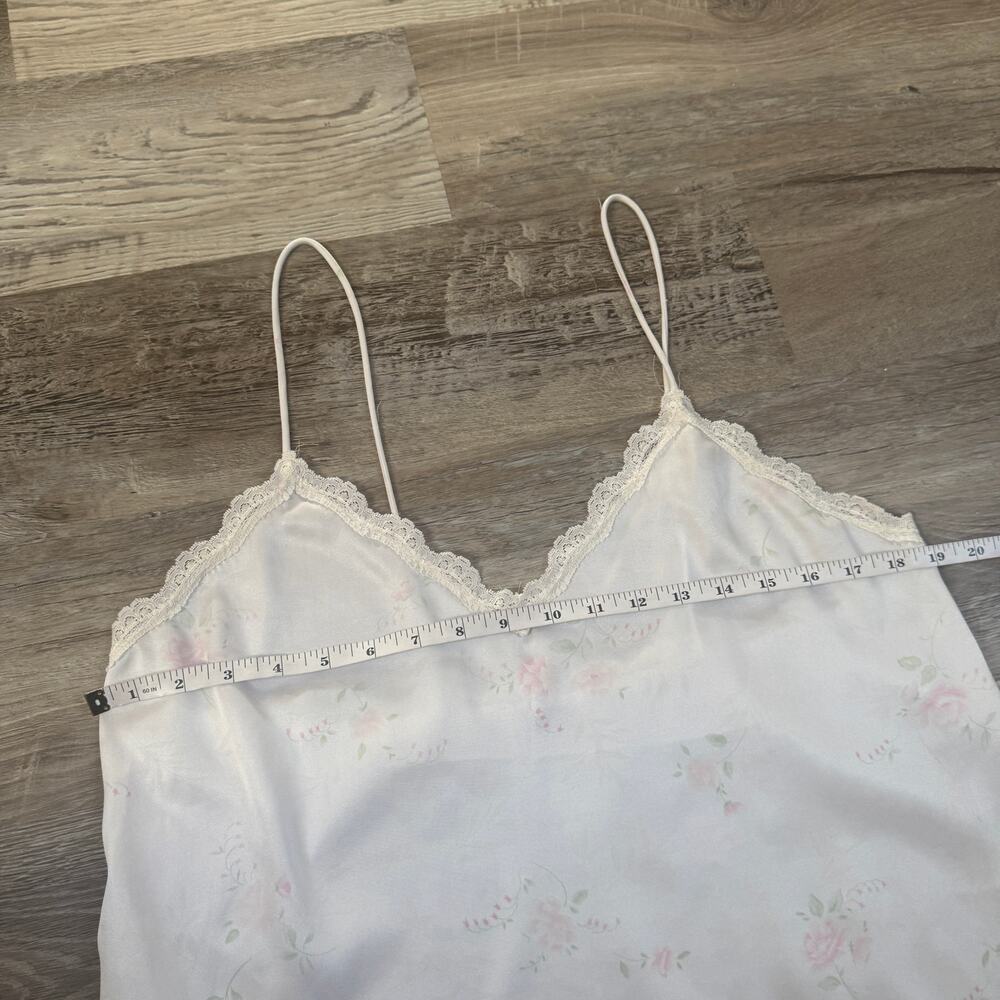 Vintage White Satin Floral Lace Trim Slip Dress Nightgown Coquette Cottagecore L - Picture 4 of 5